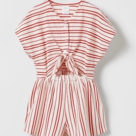 Zara Red and White Striped Playsuit - Picture 1 of 5